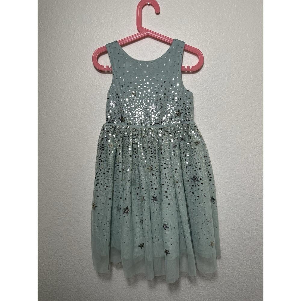 H&M Girls Tulle Dress Size 5-6 Blue Sequin Stars Party Holiday
